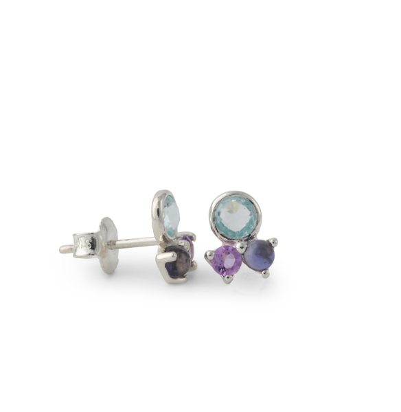 Silberohrstecker mit Topas, Amethyst und Iolith