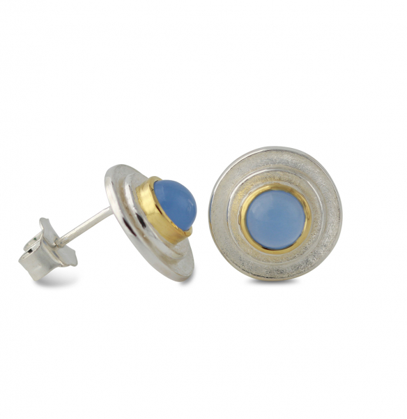 Silberohrstecker mit 6mm Chalcedon, 18ct vergoldet