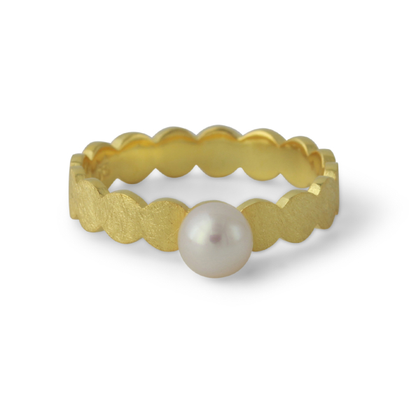 Silberring "Pearl Island" mit 6mm SWZ-Perle, 18ct vergoldet