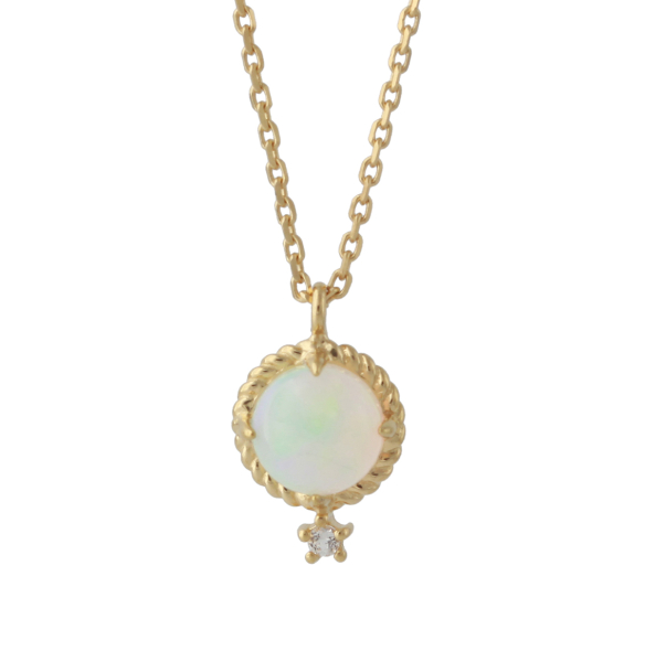 Silbercollier mit 6mm Opal (Äthiopien)& 1,5mm Topas, 18ct vergoldet, Kette 40+5 cm