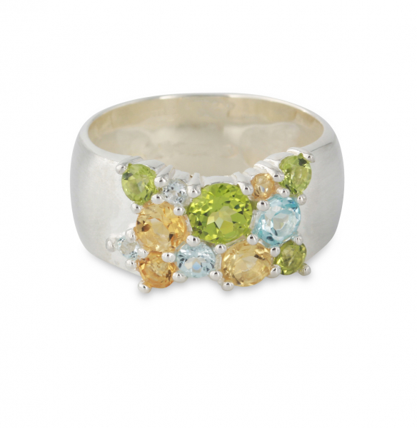 Silberring mit Peridot, Topas und Citrin