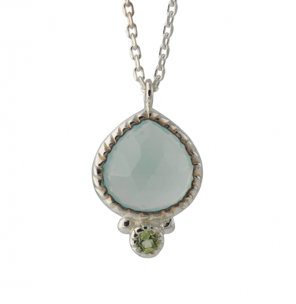 Silbercollier mit Chalcedon und Peridot