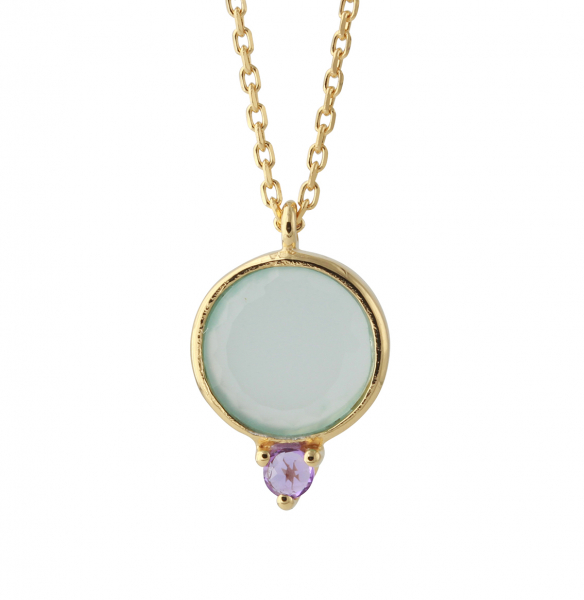 Silbercollier vergoldet mit Aqua Chalcedon und Amethyst | Krona