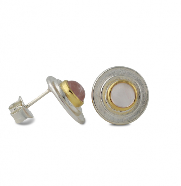 Silberohrstecker mit 6mm Rosenquarz, 18ct vergoldet