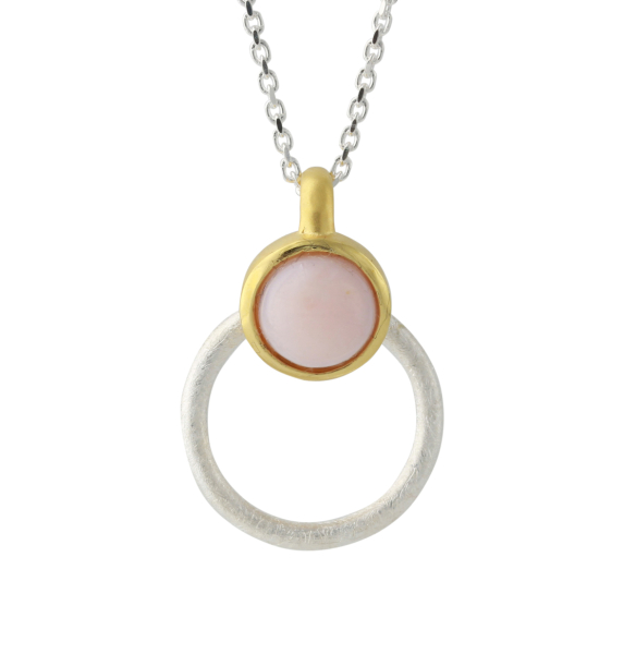 Silberanhänger mit 8mm Pink Opal, 18ct vergoldet