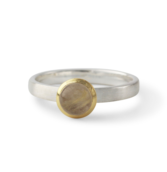 Silberring mit 6mm Goldrutilquarz, 18ct vergoldet