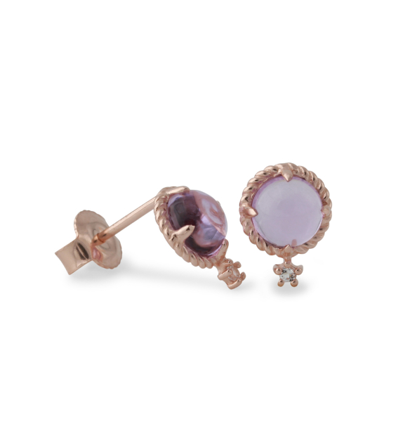 Silberohrstecker mit 6mm Amethyst & 1,5mm Topas, 18ct rosé vergoldet