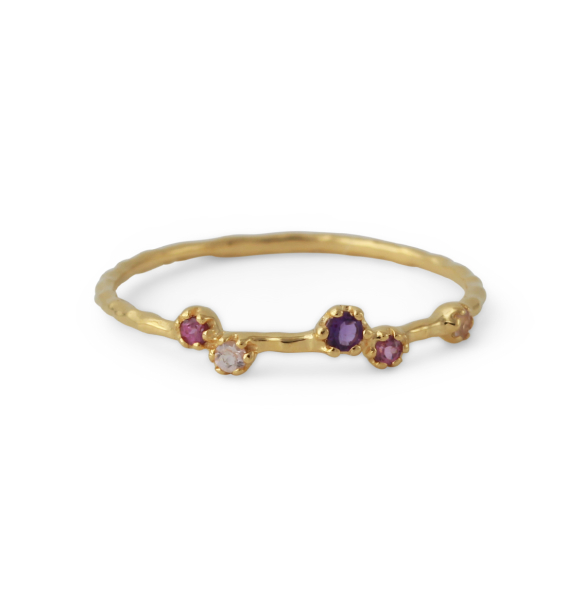 Silberring mit Rosenquarz, Rhodolith und Amethyst, 18Ct. vergoldet