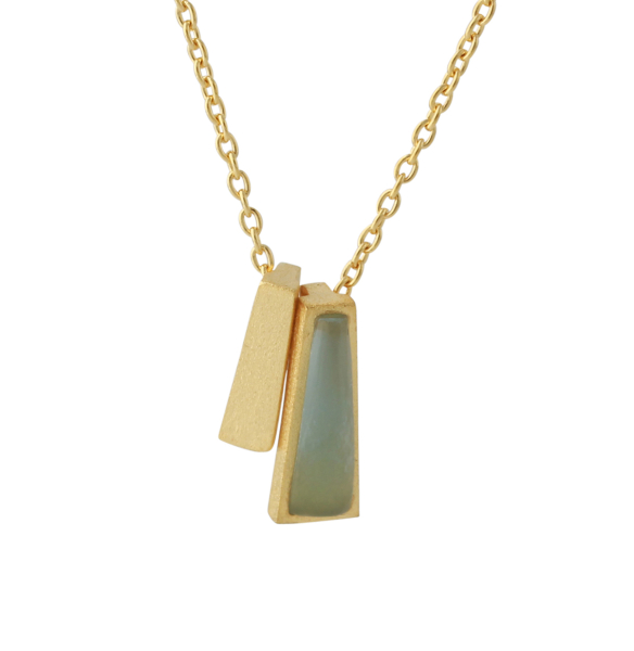 Silbercollier mit Chalcedon, 18ct vergoldet, Kette 40+5 cm