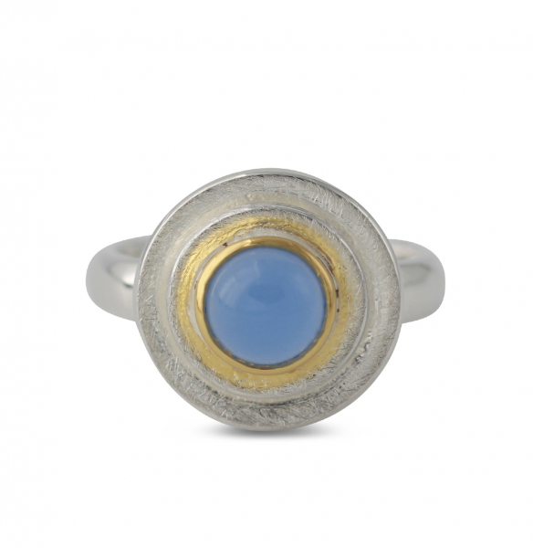 Silberring mit 7mm Chalcedon, 18ct vergoldet